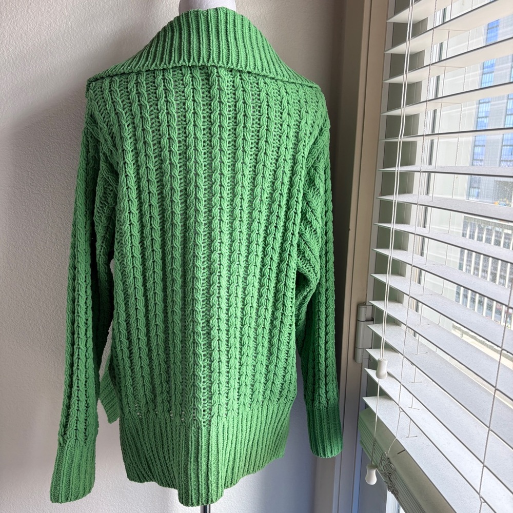 Aerie Cable Car Quarter Zip Sweater in Green Knit XS - Picture 4 of 7